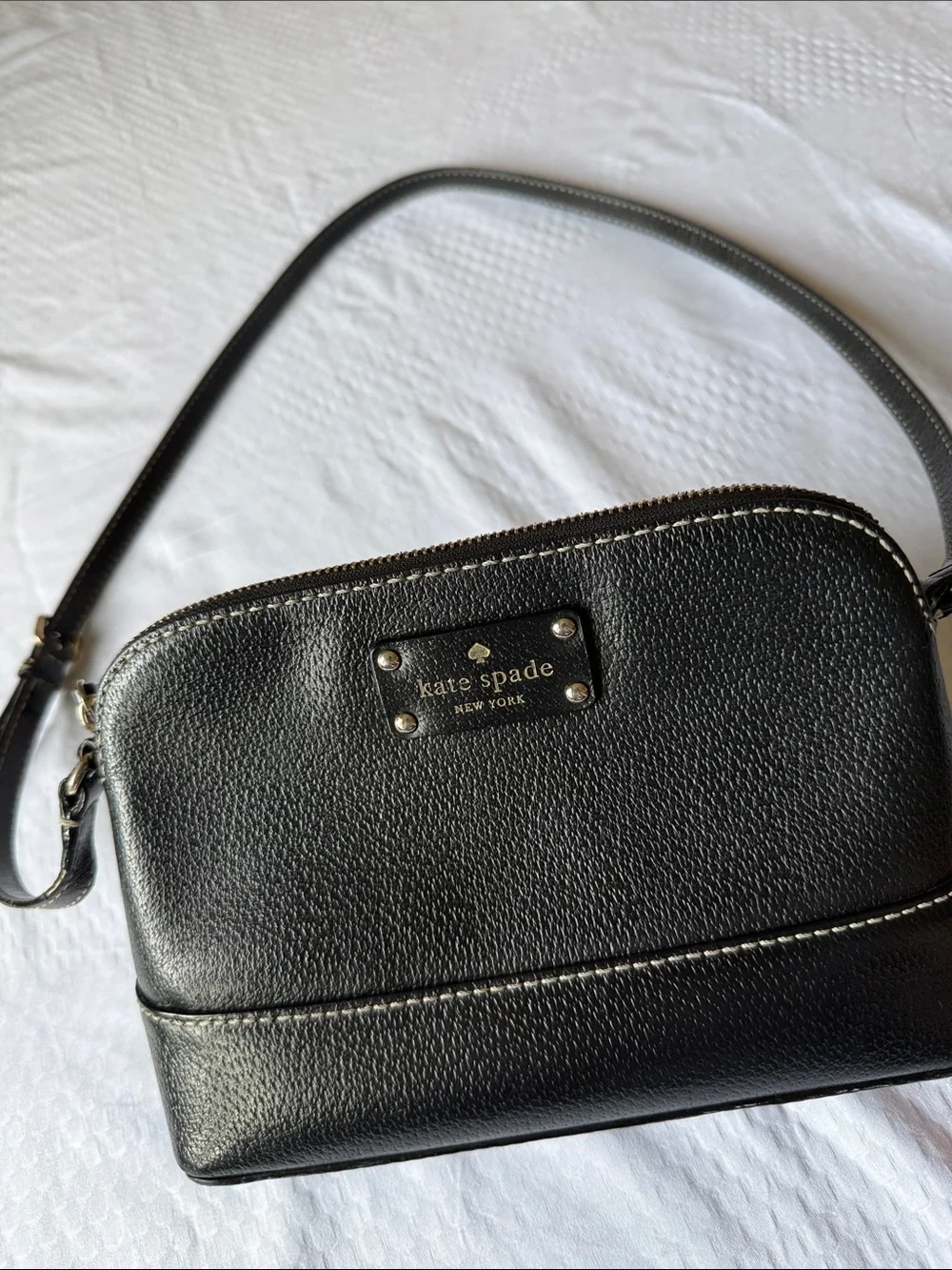 kate spade black leather crossbody with gold-tone logo